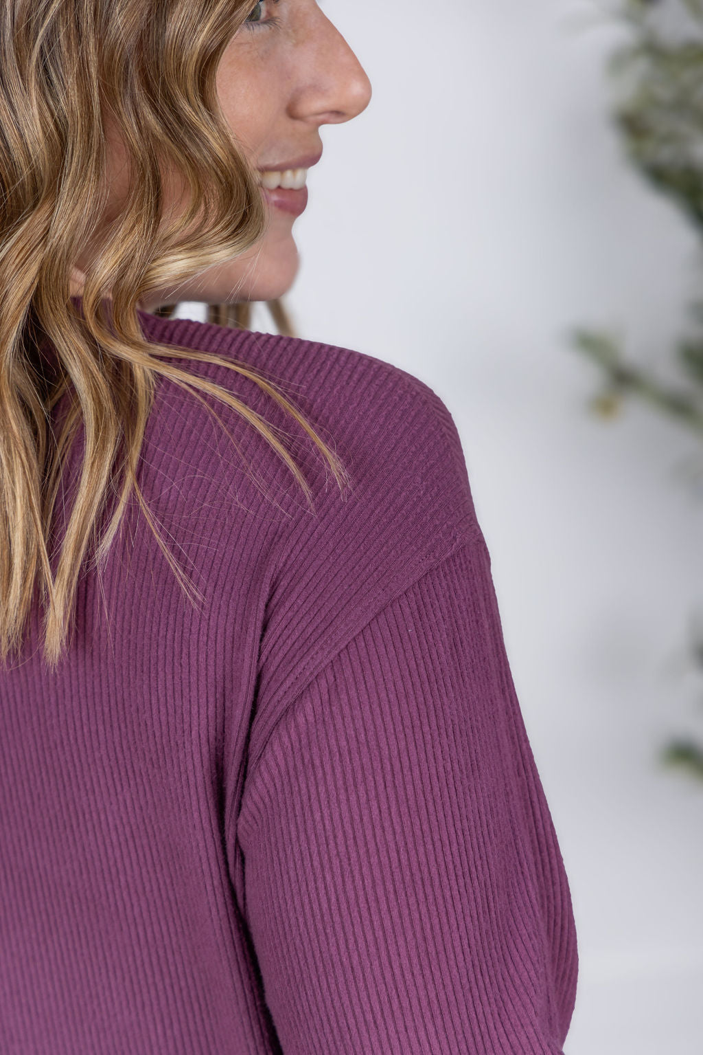 Corrine Ribbed Pullover Top - Plum