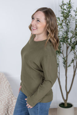 Corrine Ribbed Pullover Top - Olive