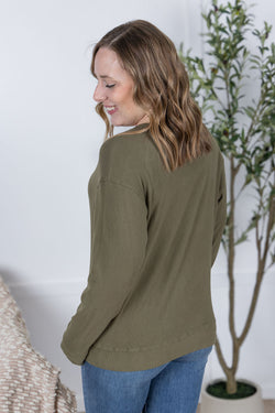 Corrine Ribbed Pullover Top - Olive