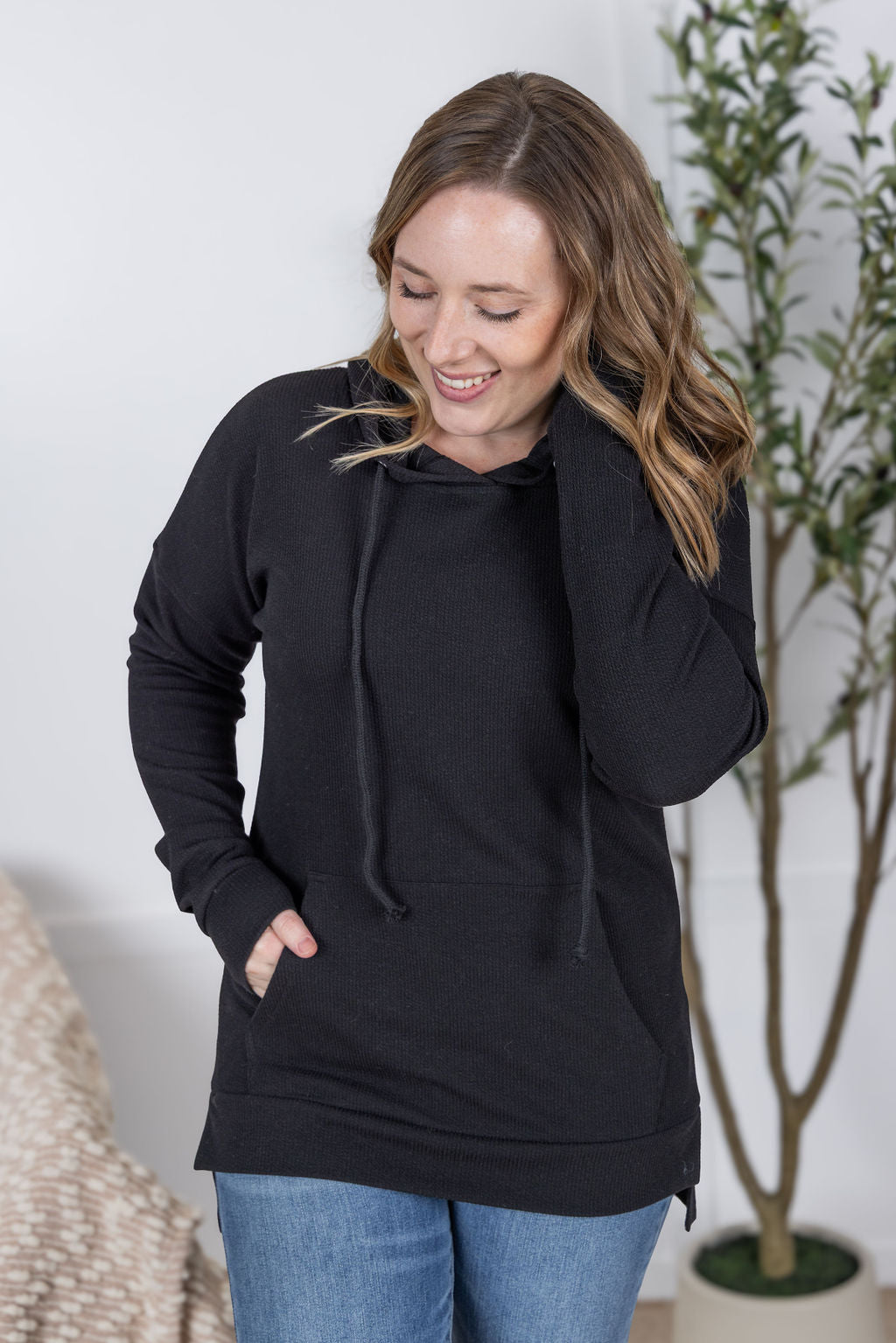 Kacey Ribbed Hoodie - Black