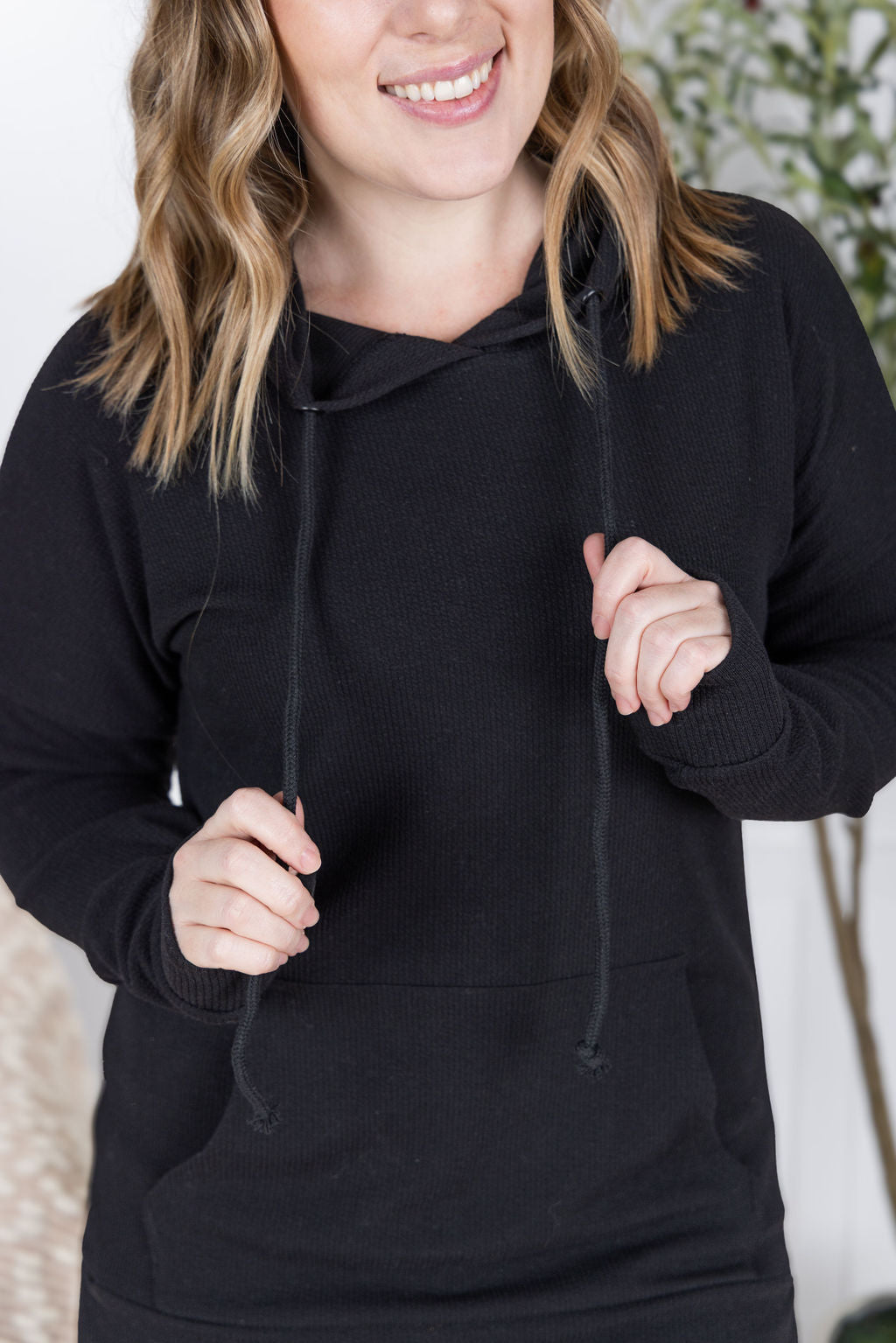 Kacey Ribbed Hoodie - Black