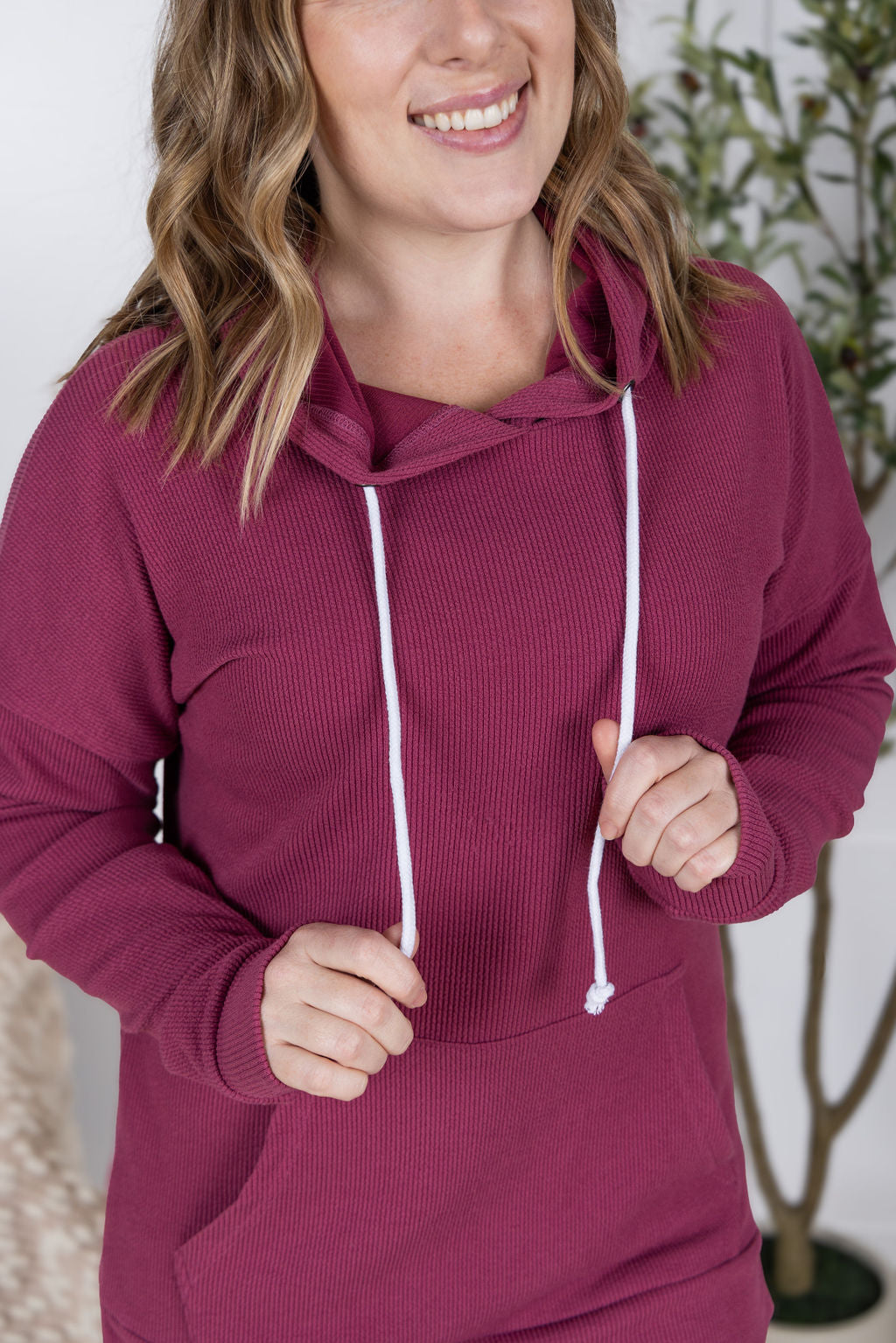 Kacey Ribbed Hoodie - Mulberry