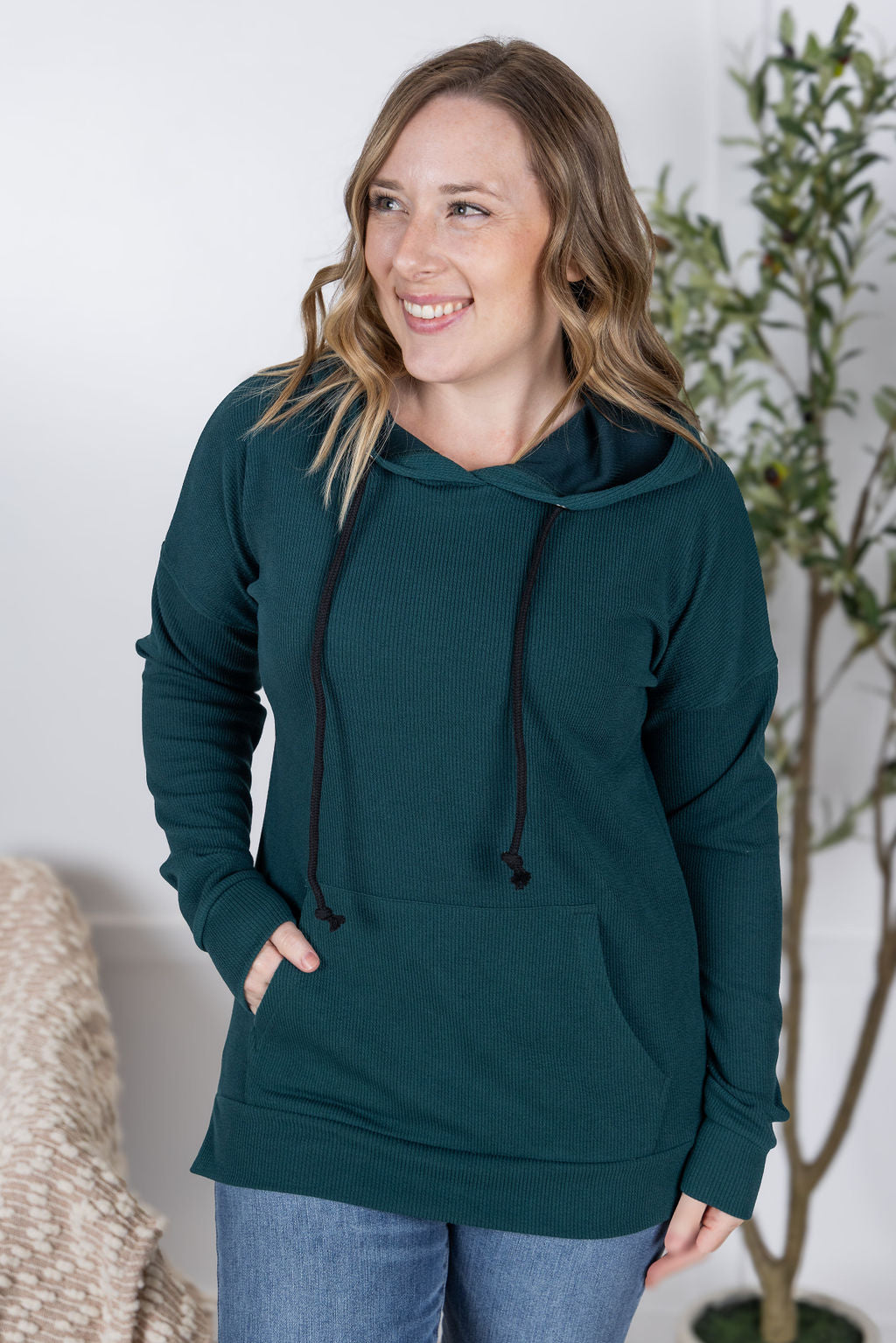 Kacey Ribbed Hoodie - Deep Teal