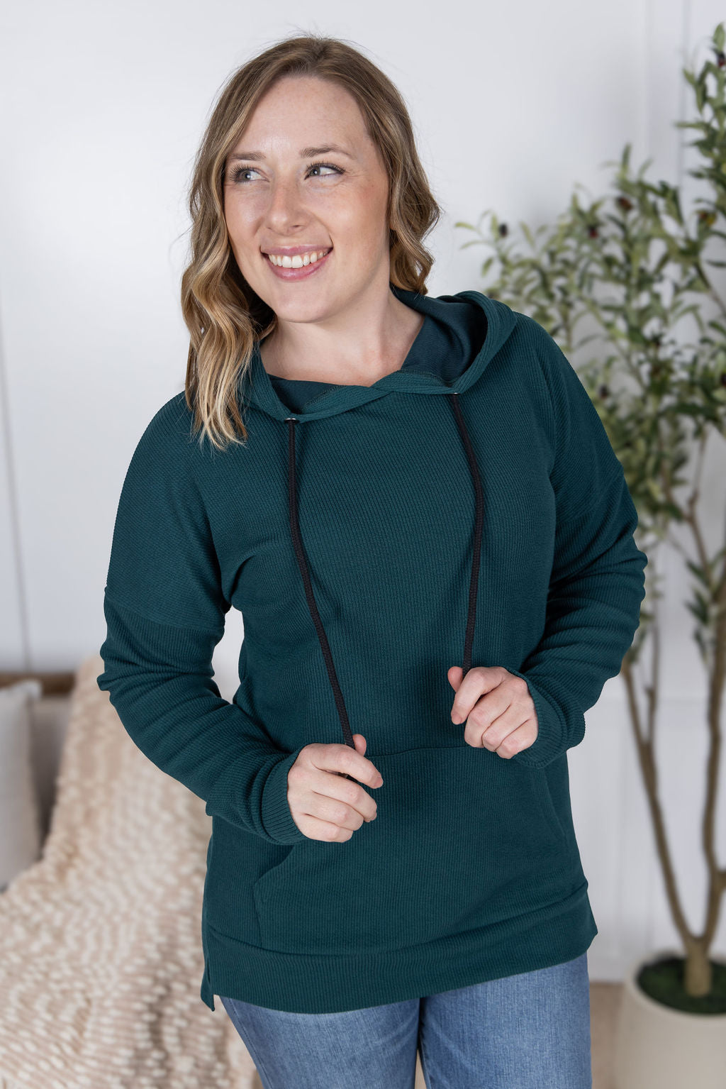 Kacey Ribbed Hoodie - Deep Teal