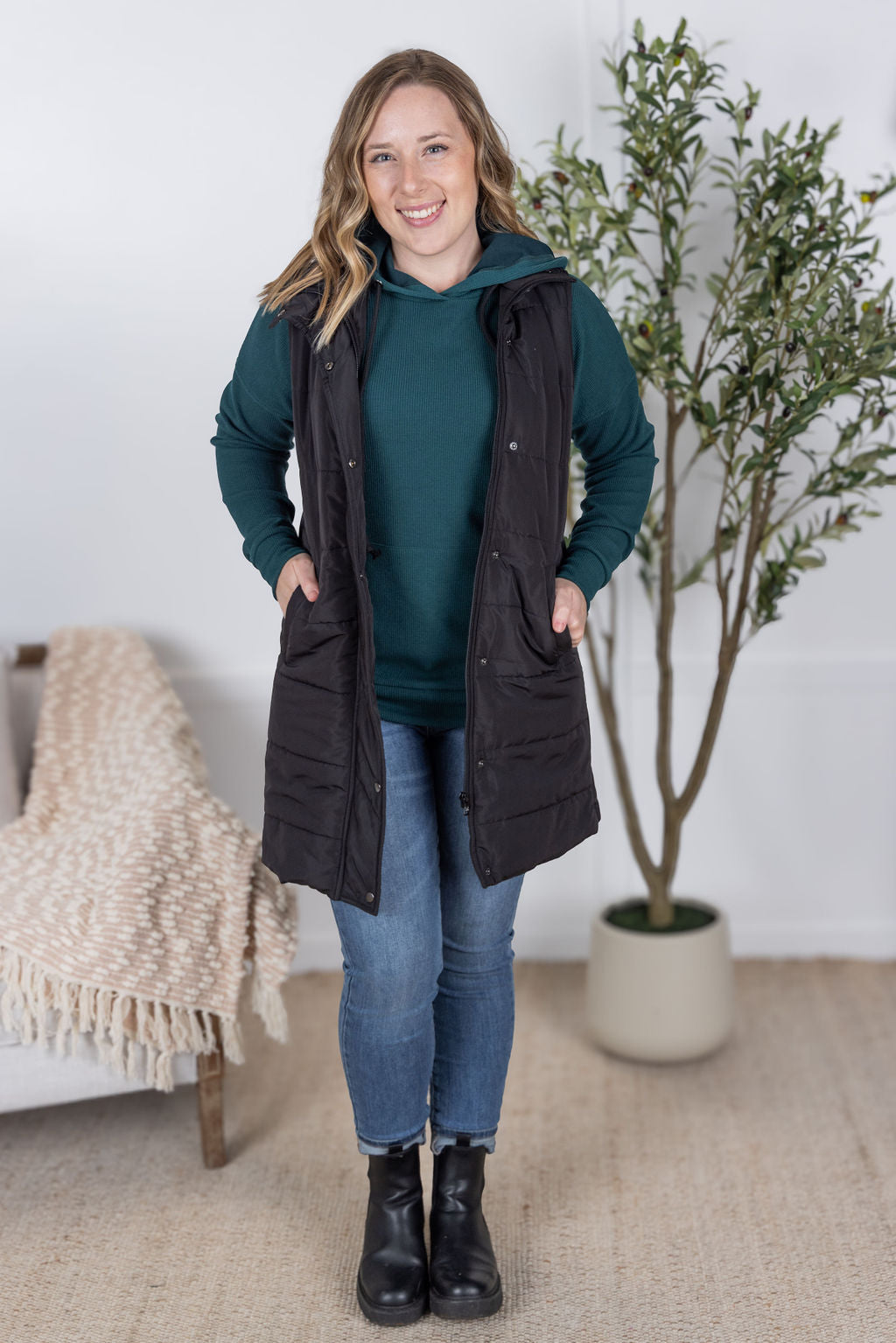 Harlow Long Vest - Black