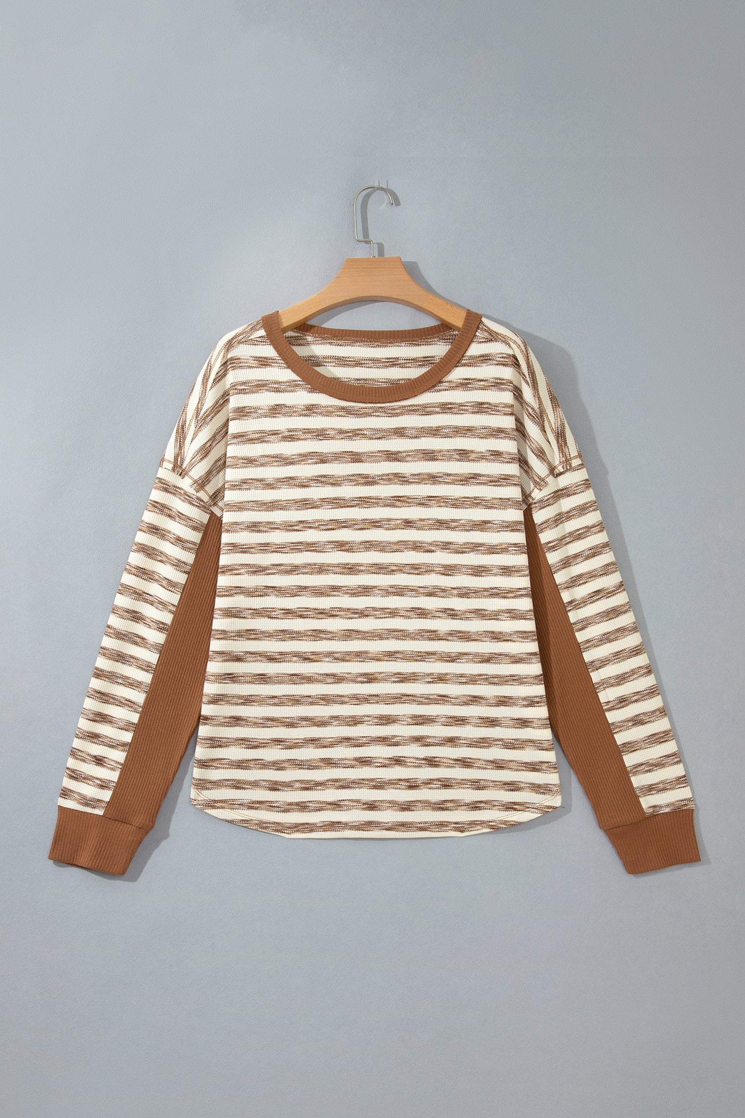 Stripe Colorblock Trim Textured Knit Long Sleeve Top