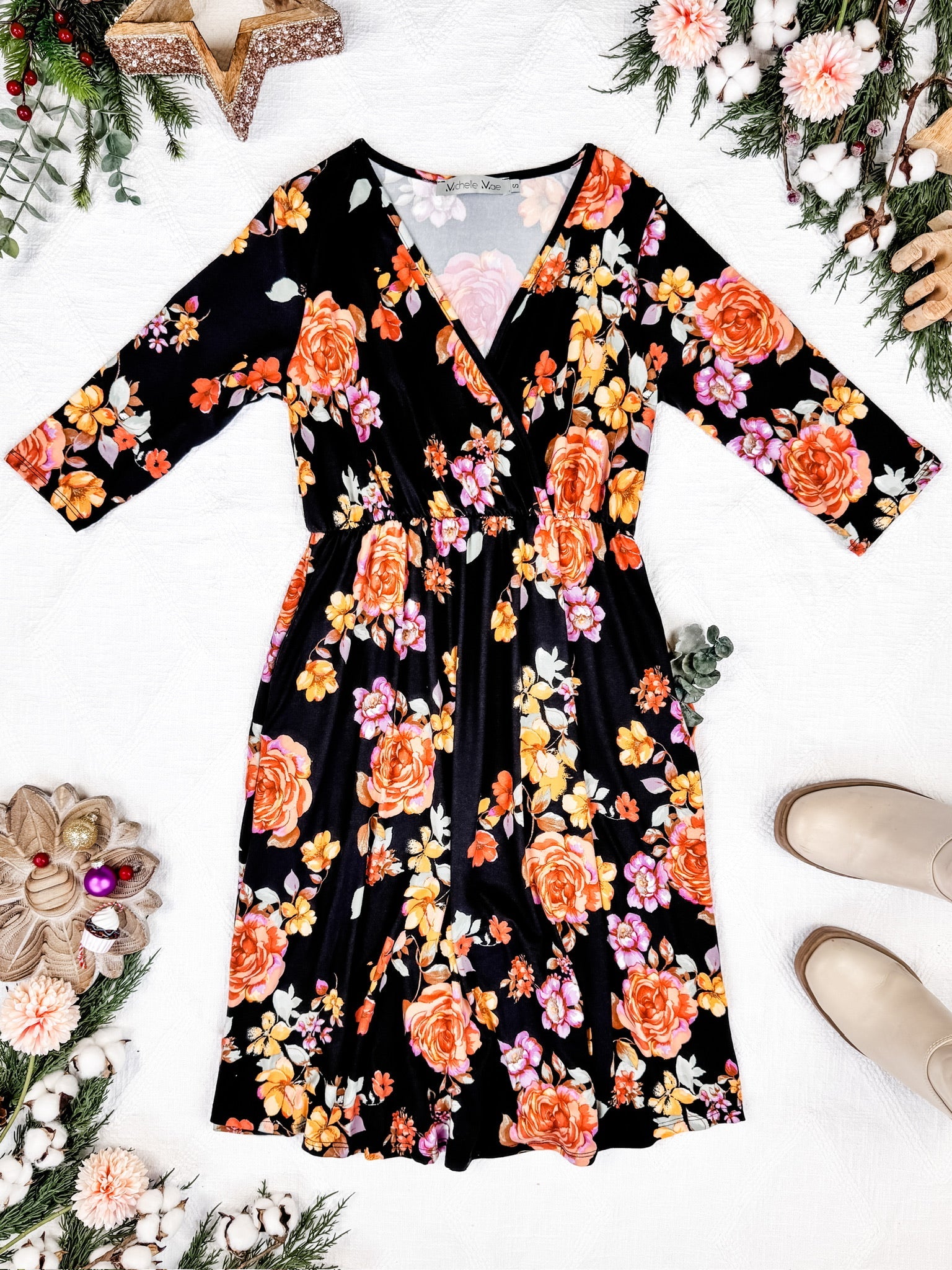 Taylor Dress - Black Fall Floral Mix