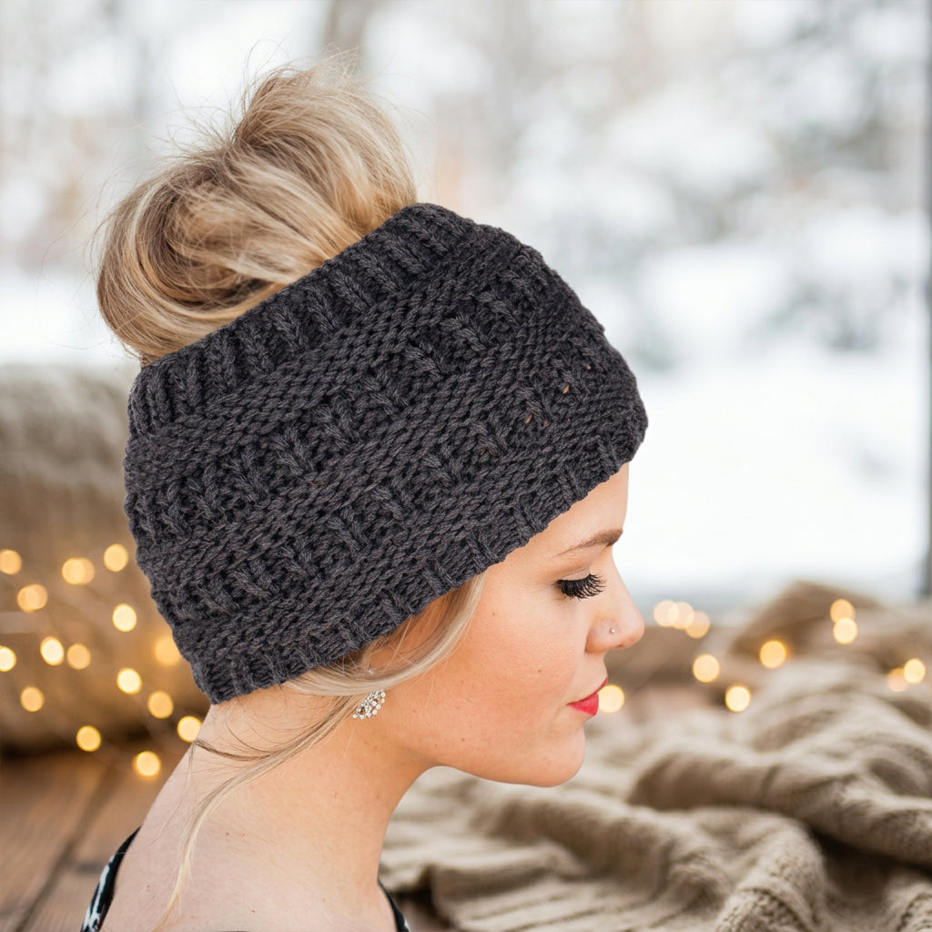 Ponytail Beanie Headwrap with Ear Warmer