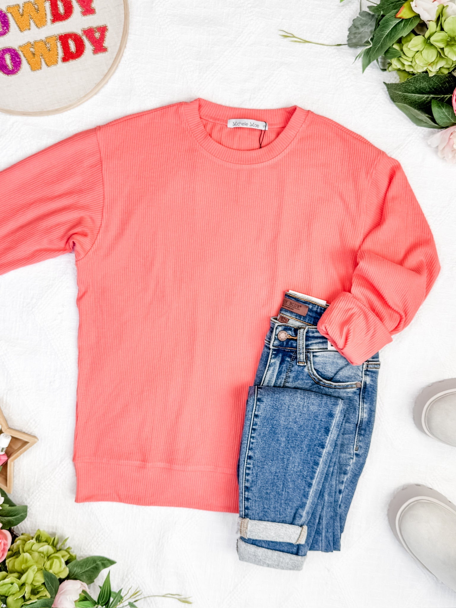 Corrine Ribbed Pullover Top - Coral