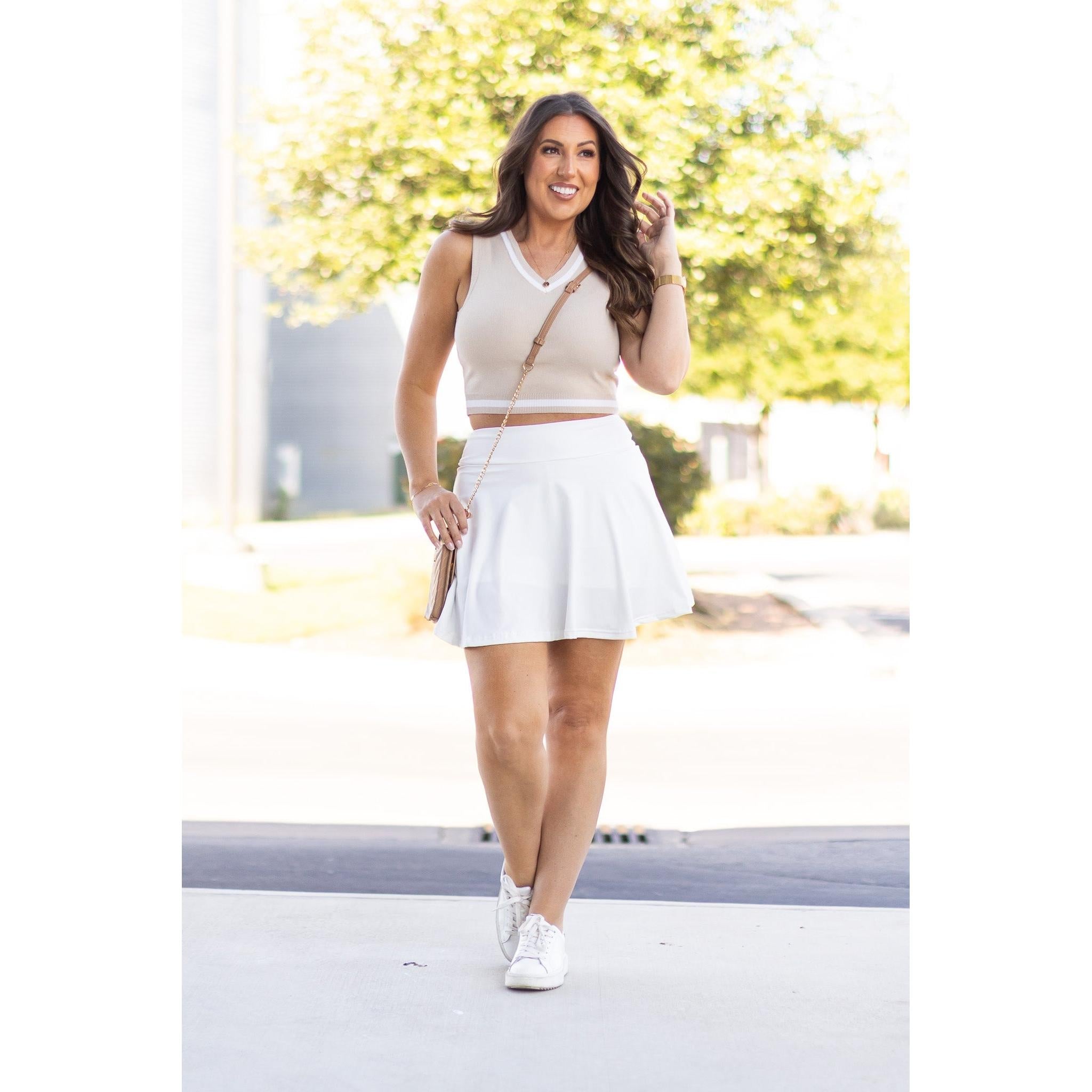Julia Rose The Wendy white skort women’s skort with built-in shorts