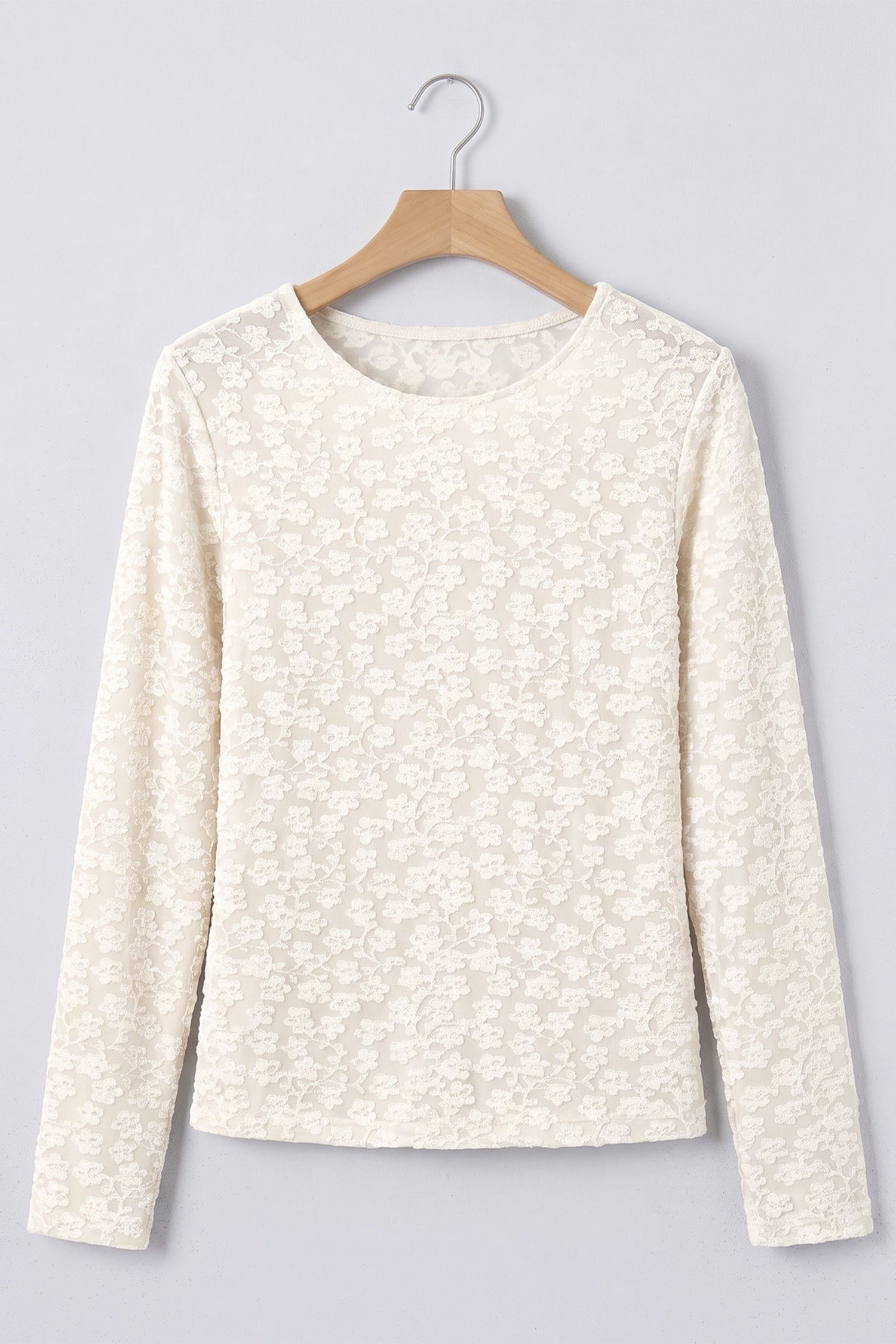 Solid Floral Textured Knit Long Sleeve Top