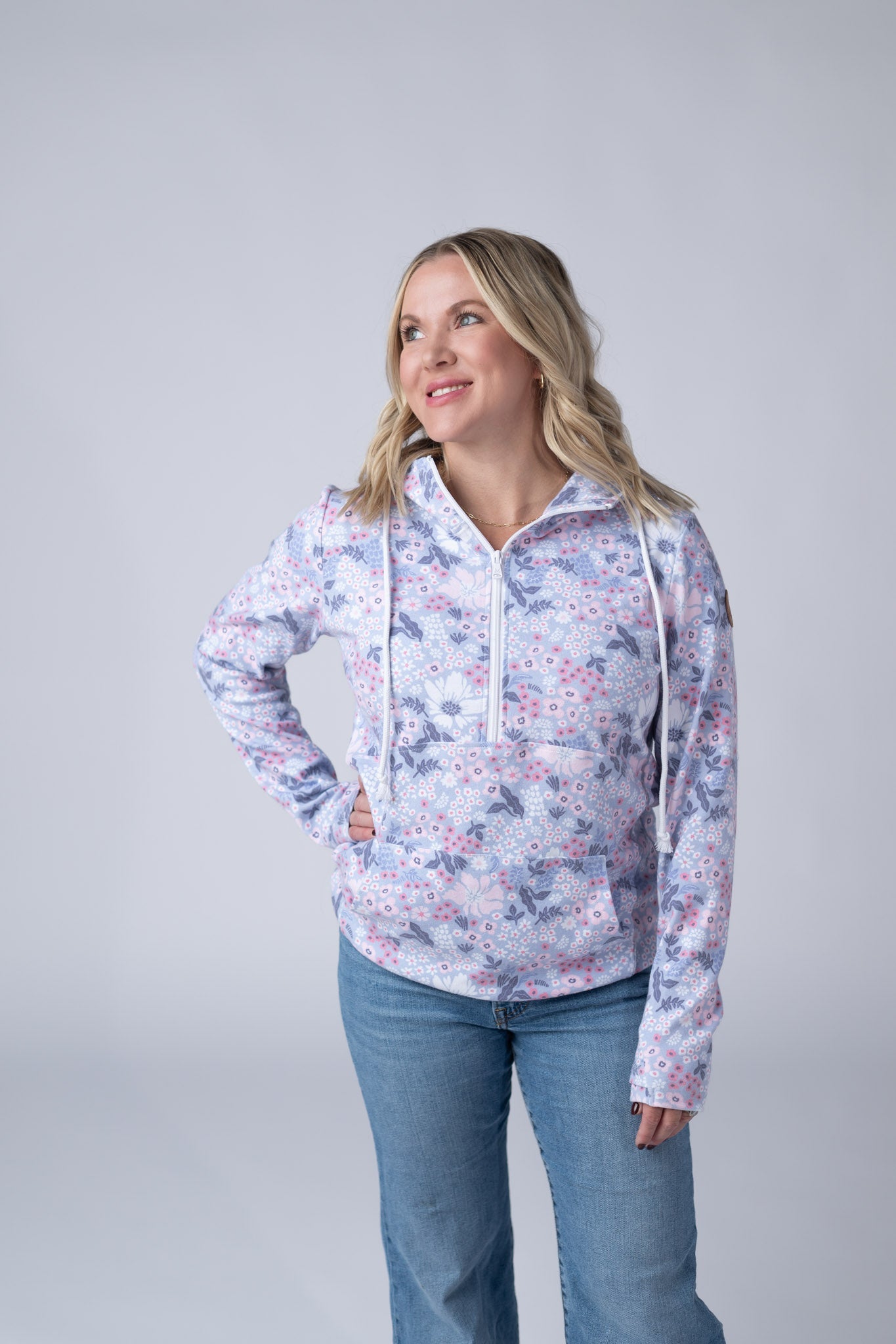 HalfZip Hoodie - Ditsy Blush Floral