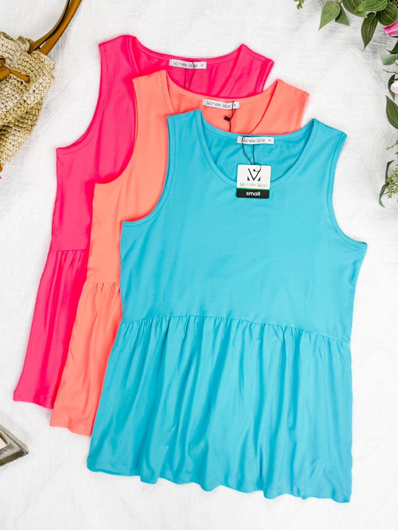 Renee Ruffle Tank - Neon Pink