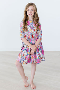 Mauve What's Up Buttercup 3/4 Sleeve Pocket Twirl Dress