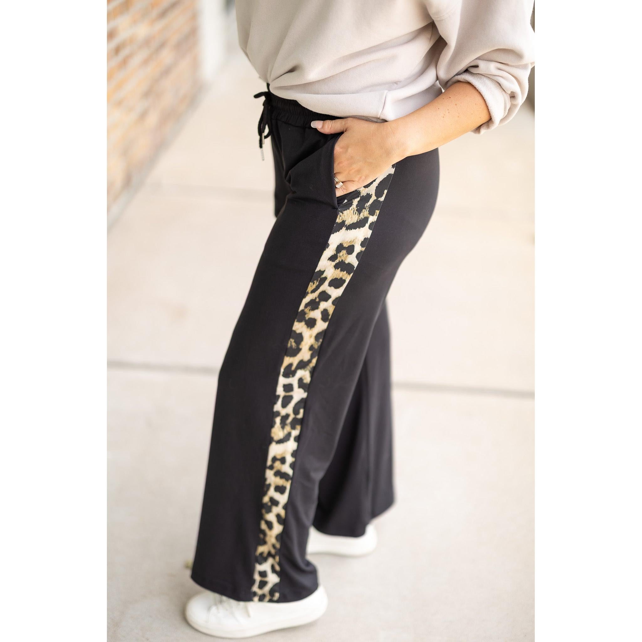 PreOrder | The Chelsea - Black Wide Leg with Leopard Panel Leggings