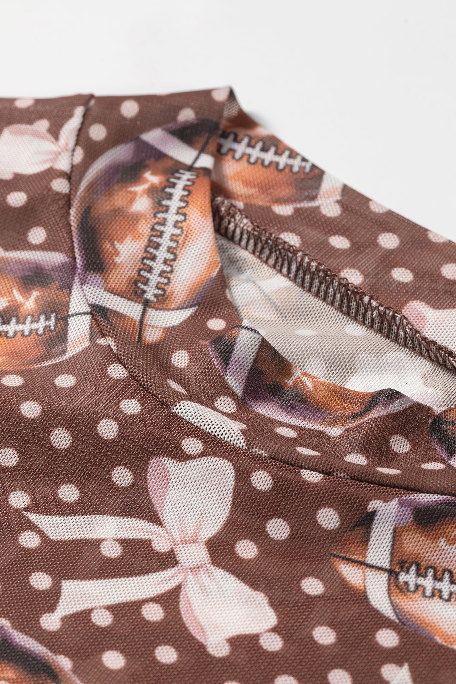 Polka Dot Bow Football Mesh Long Sleeve Top