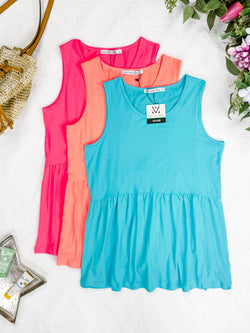 Renee Ruffle Tank - Ocean Blue