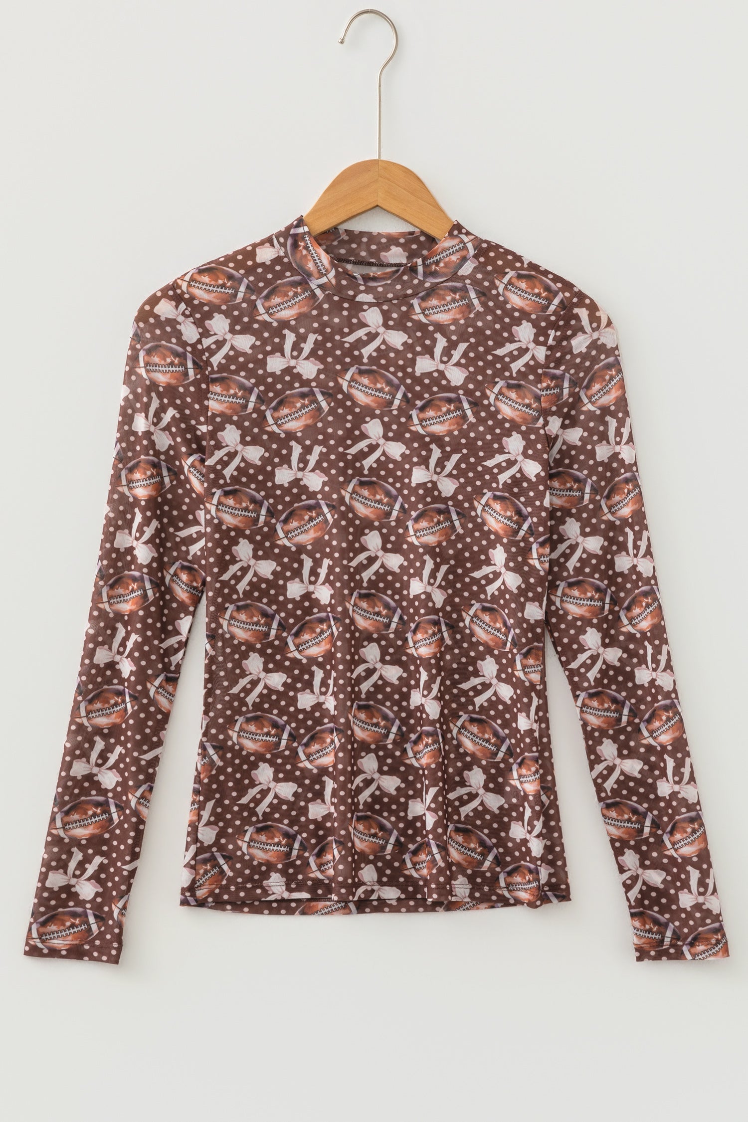 Polka Dot Bow Football Mesh Long Sleeve Top
