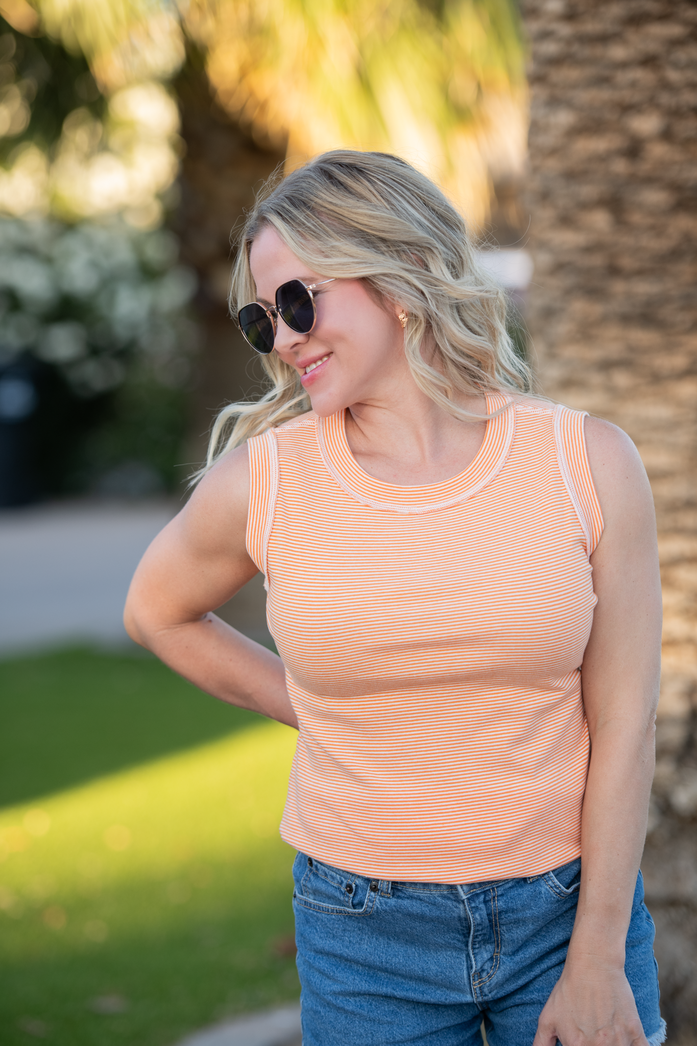 Morgan Micro Striped Tank - Orange