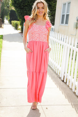 More Than Lovely Coral Floral Embroidery Dot Maxi Dress (Copy)