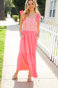 More Than Lovely Coral Floral Embroidery Dot Maxi Dress (Copy)