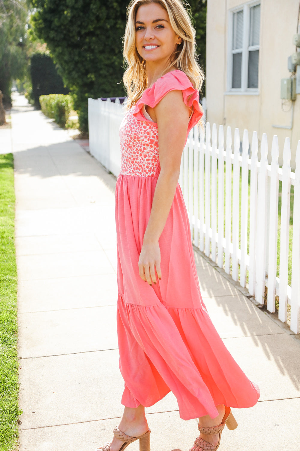 More Than Lovely Coral Floral Embroidery Dot Maxi Dress (Copy)