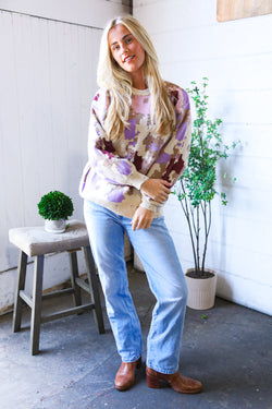 Cozy in Chaos Taupe Multi Print Design Sweater