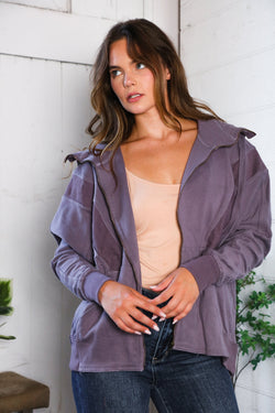 A Cozy Wanderer Dusty Velvet Zip Up Jacket
