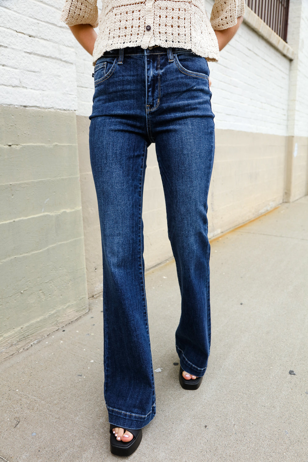 Judy Blue High Rise Trouser Flare Dark Wash Denim Jeans