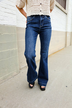 Judy Blue High Rise Trouser Flare Dark Wash Denim Jeans