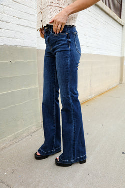 Judy Blue High Rise Trouser Flare Dark Wash Denim Jeans