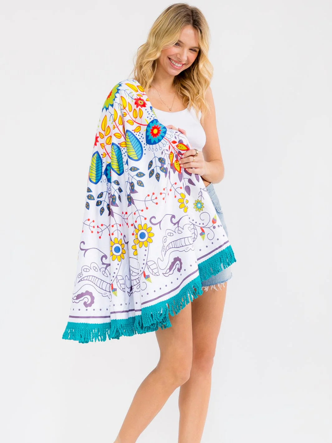BOHO FLORAL FRINGE EDGE BLANKET BEACH TOWEL