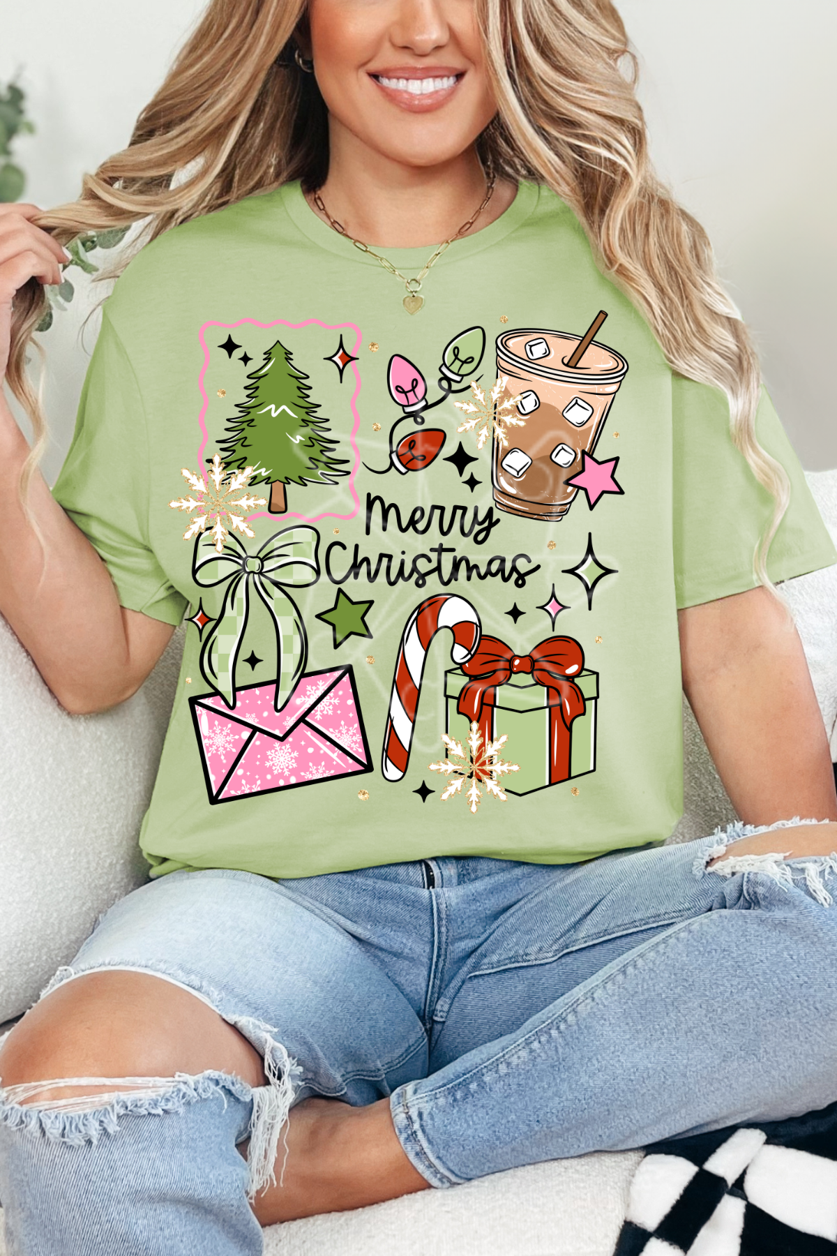 Merry Christmas Pastel Collage Tee