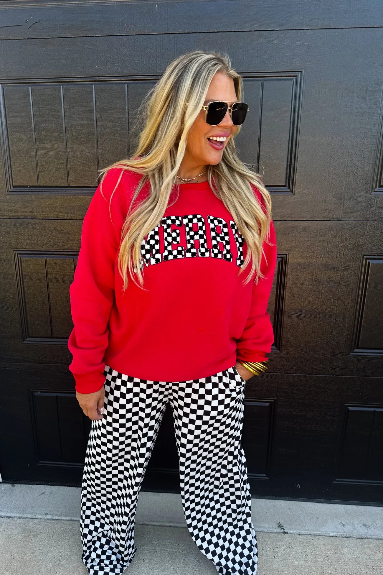 PREORDER- MERRY CHECKERED LETTER SWEATSHIRT