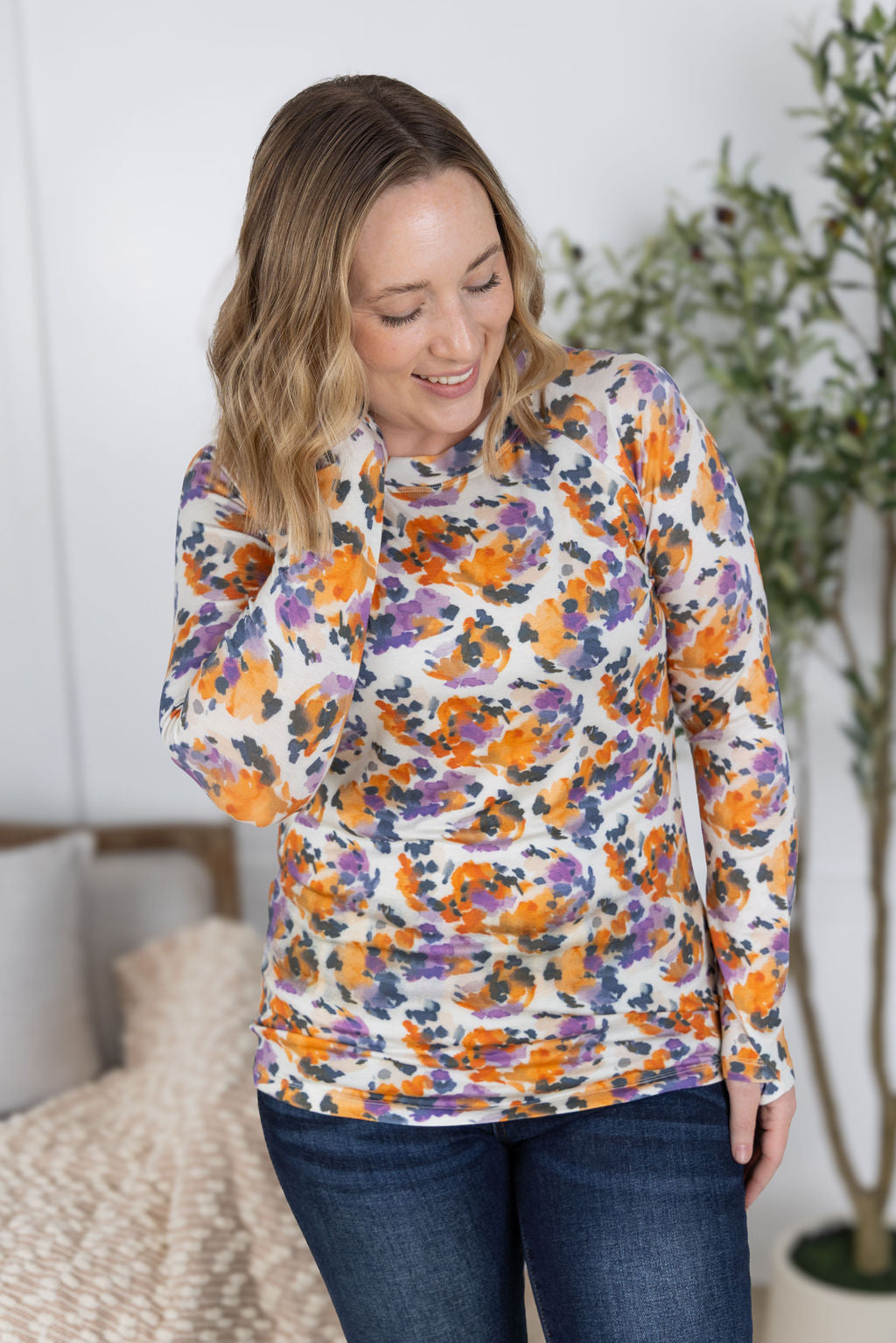 Blair Long Sleeve Top - Autumn Purple Abstract