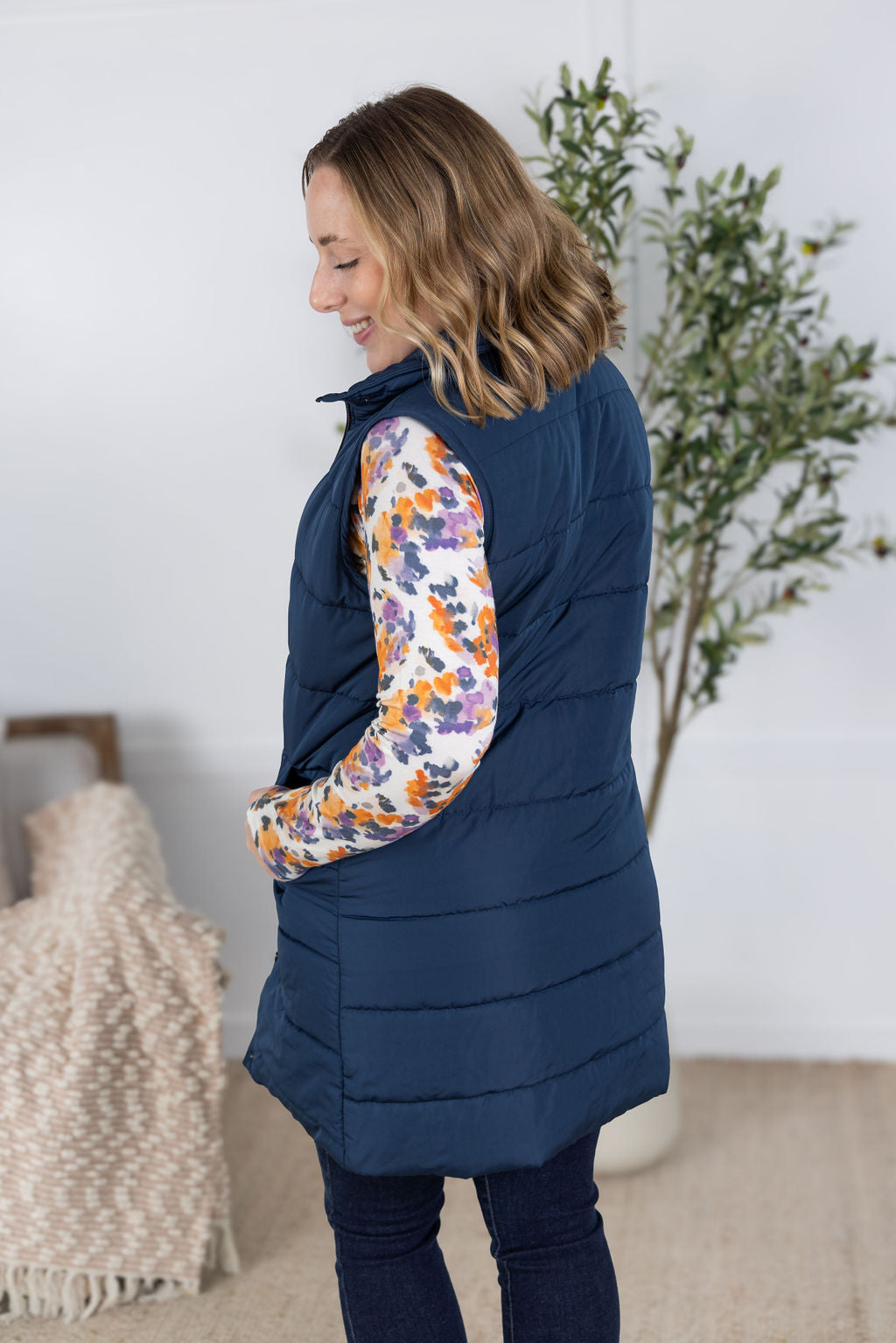 Harlow Long Vest - Navy