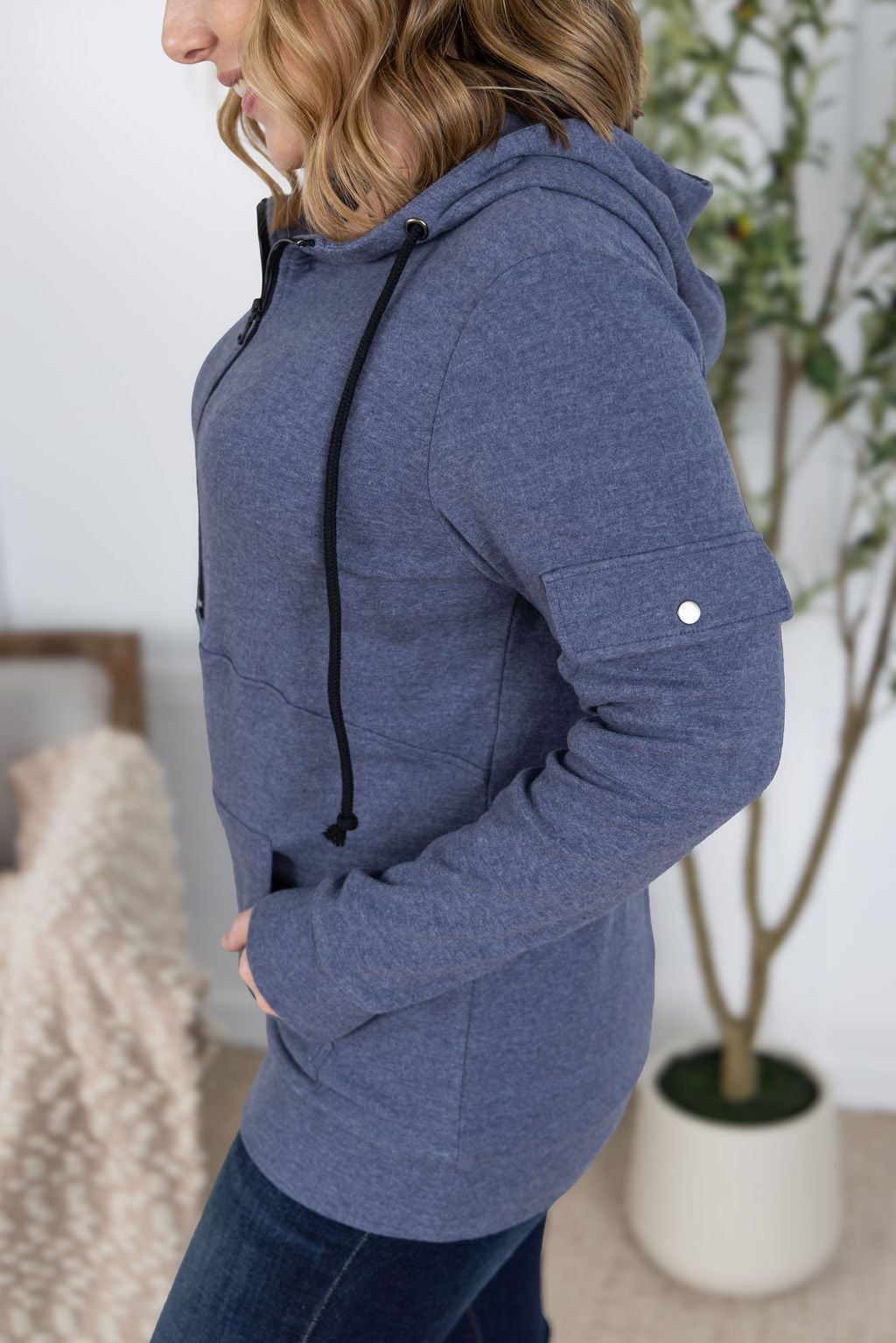 Pixie Pocket Halfzip Hoodie - Heathered Navy