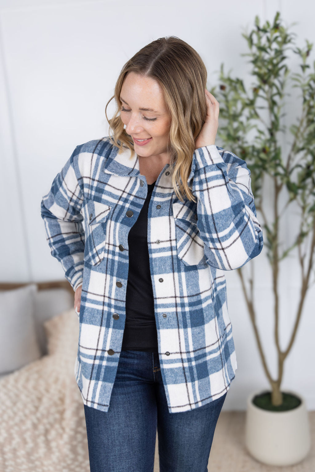 Norah Plaid Shacket - Blue Mix