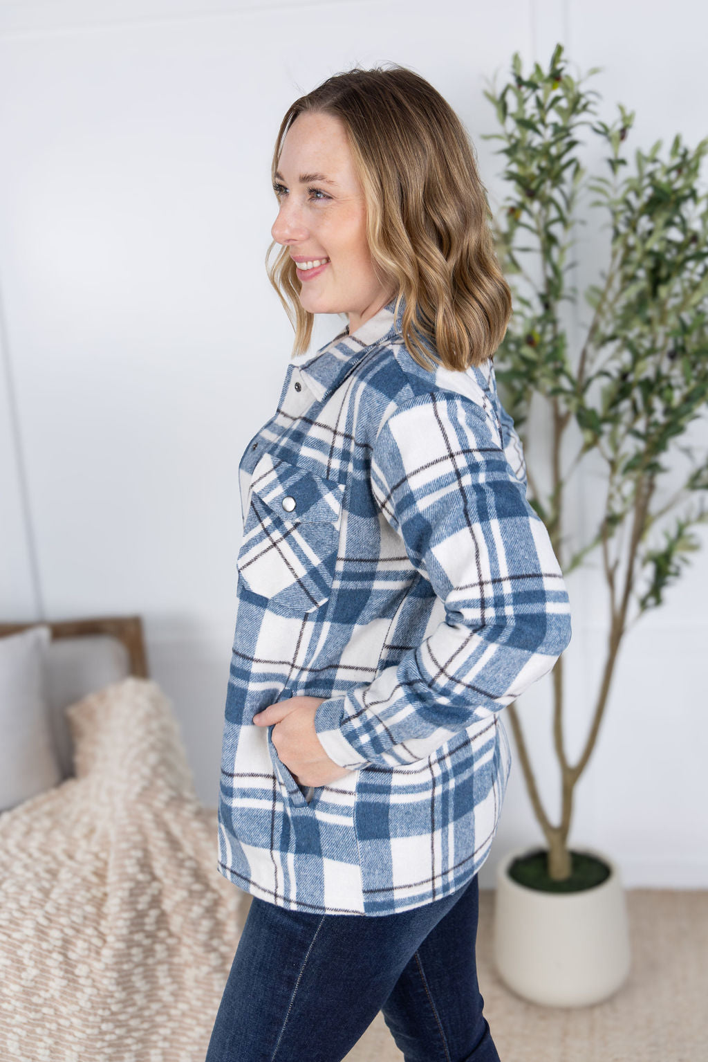 Norah Plaid Shacket - Blue Mix