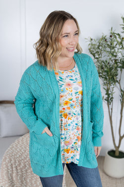 Open Knit Cardigan - Dusty Aqua