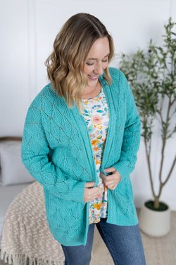 Open Knit Cardigan - Dusty Aqua