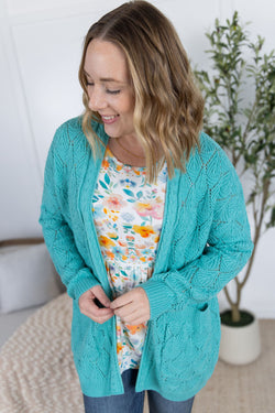 Open Knit Cardigan - Dusty Aqua
