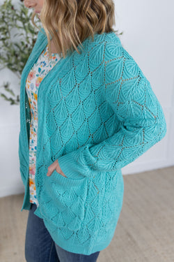 Open Knit Cardigan - Dusty Aqua