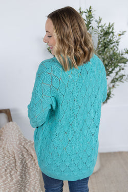 Open Knit Cardigan - Dusty Aqua