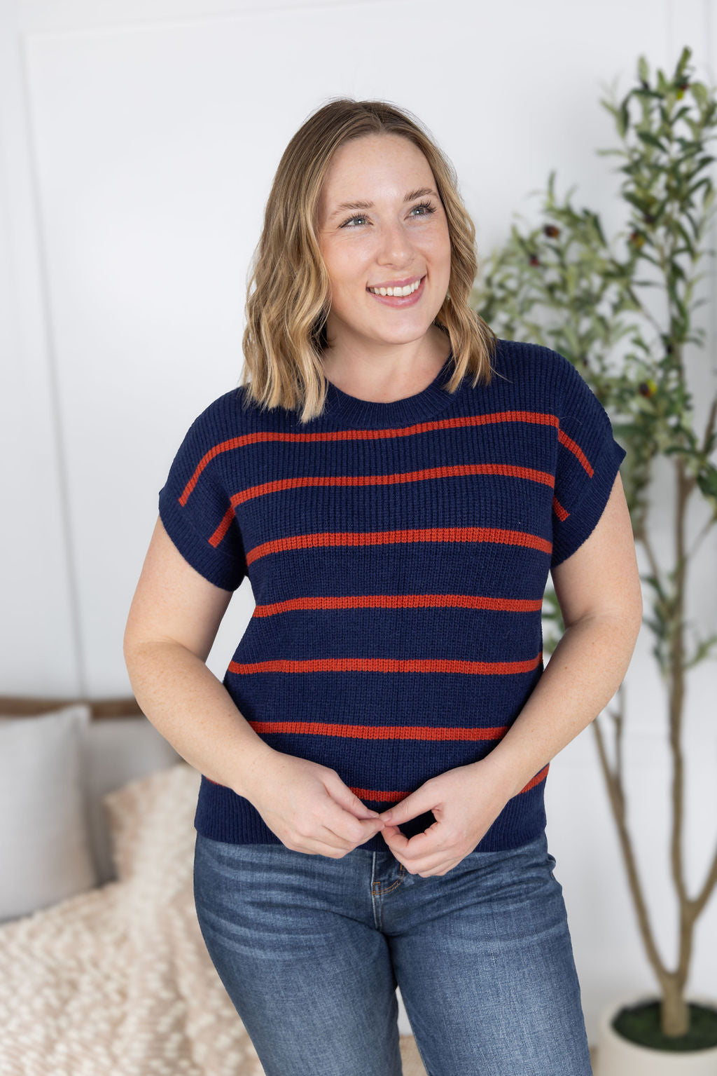 Striped Sweater Top - Navy