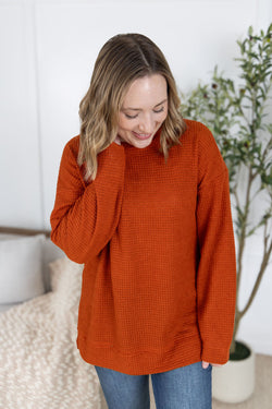 Waffle Knit Long Sleeve Top - Pumpkin