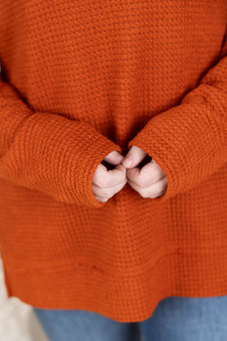Waffle Knit Long Sleeve Top - Pumpkin