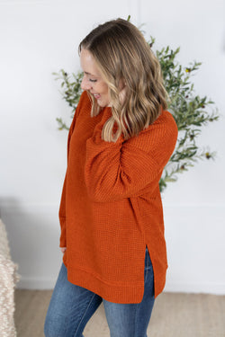 Waffle Knit Long Sleeve Top - Pumpkin