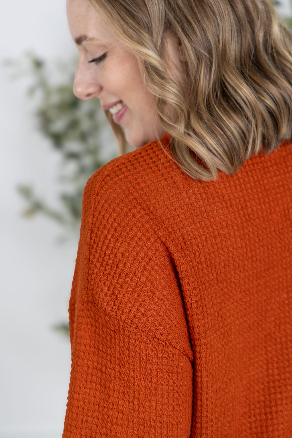 Waffle Knit Long Sleeve Top - Pumpkin