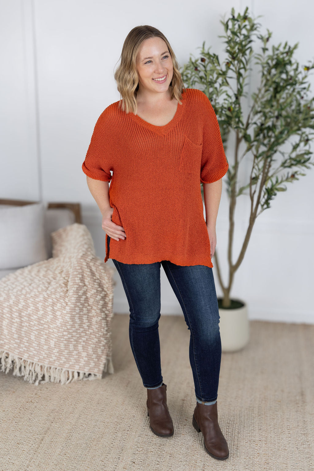 Annie Open Knit Top - Pumpkin